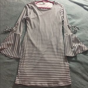 Black and white striped long sleeved dress